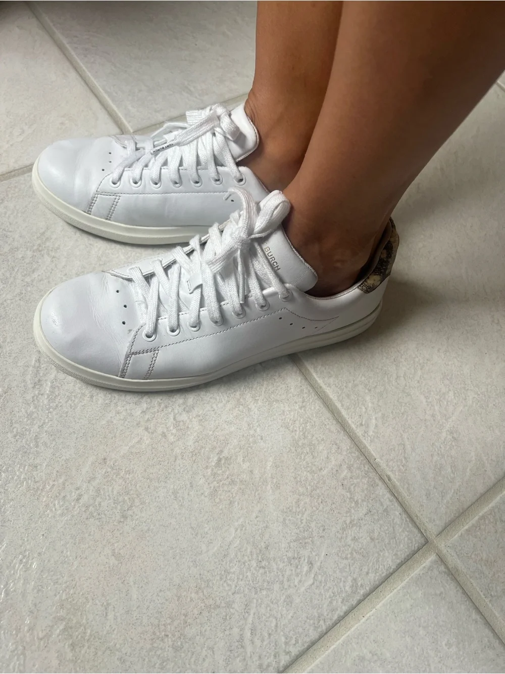 Tory Burch White Sneakers with Gold Snake-Print Accent